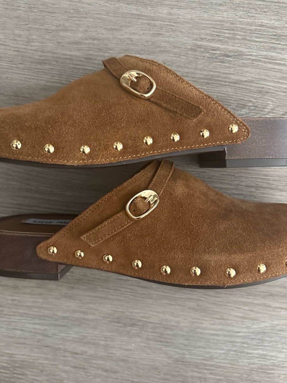 Steve Madden Brown Suede Studded Mules